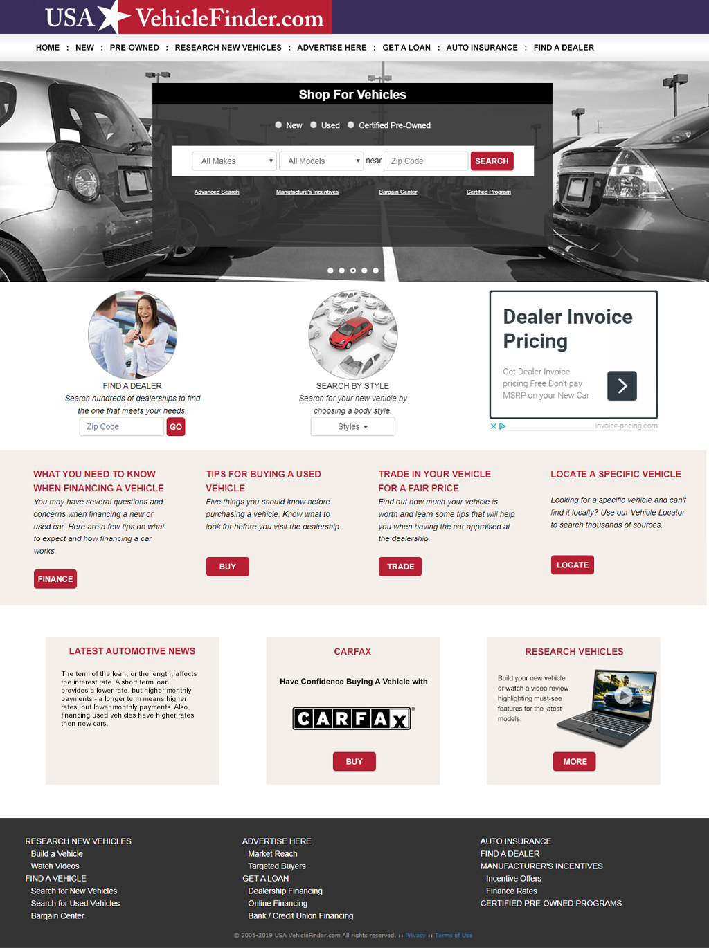 Studio-RM Portfolio - USA VehicleFinder.com Custom Website Design